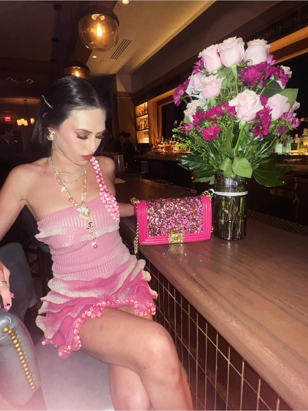 Pink One-Shoulder Ruffle Mini Dress - Picture 3 of 5
